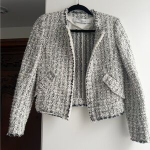 IRO Black and White Tweed Fringe Blazer